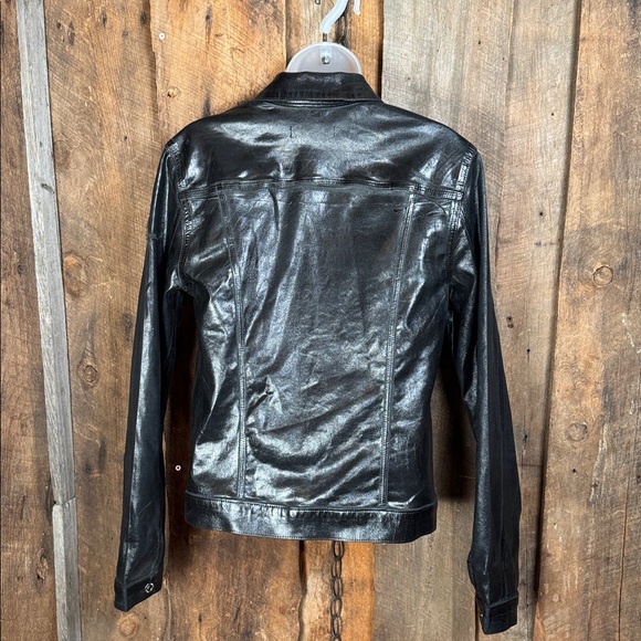 7 For All Mankind Coated Black Denim Trucker Jacket - Picture 8 of 14